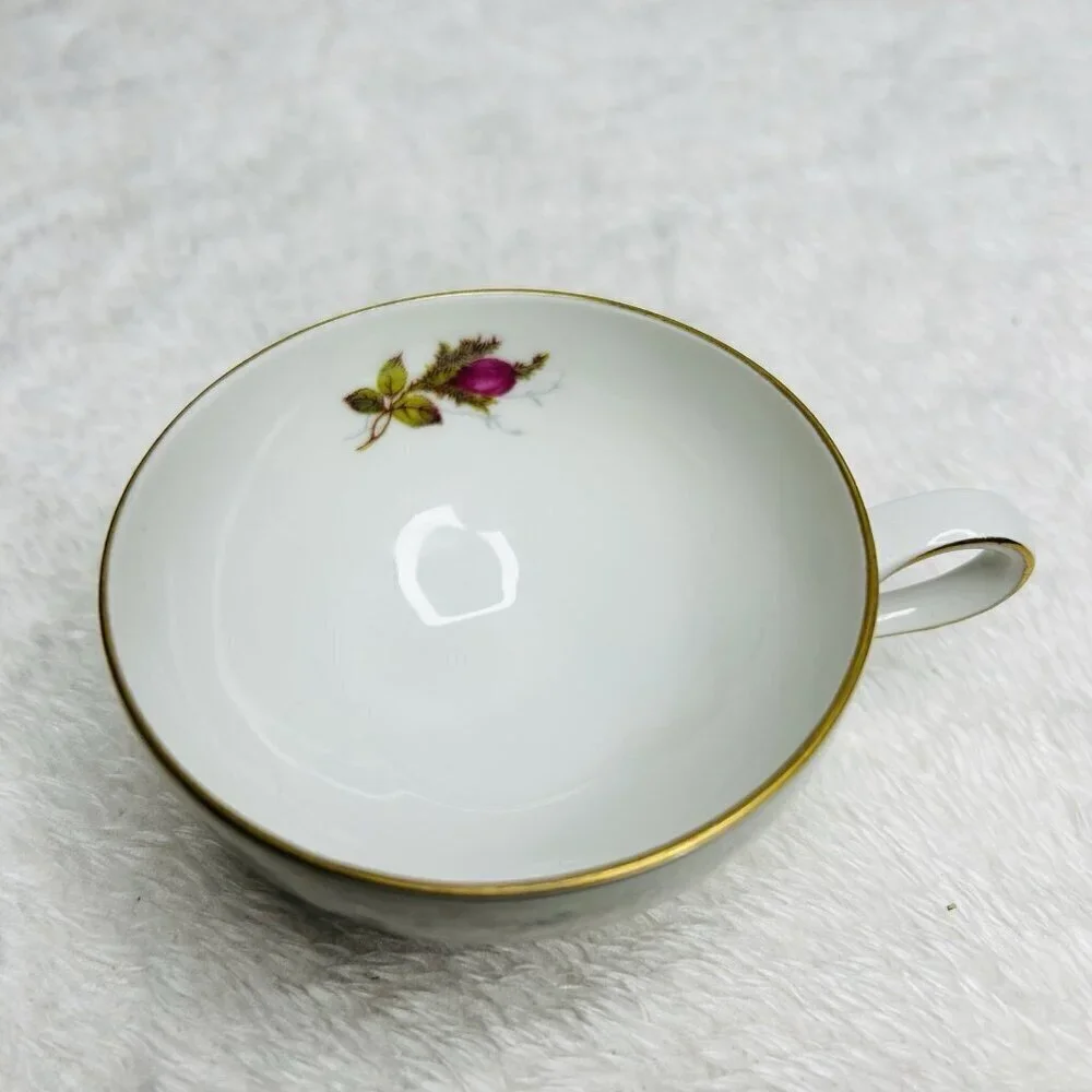 Eschenbach Bavaria Germany Moss Rose Demitasse Teacup Saucers Cream and Sugar